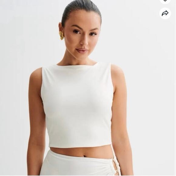 Meshki Tops - NWT Meshki Suri Slinky Cowl Back Top White Sleeveless Tank Women’s Size Small